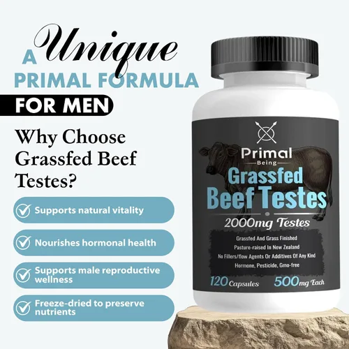 Miniatura 6 de Primal Being Cápsulas de testículos de carne de vacuno alimentados con pasto - Suplemento de órgano de carne de res densa en nutrientes