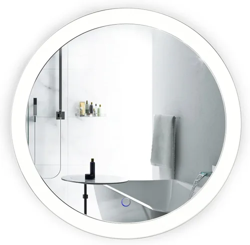 Krugg Espejo redondo LED de baño de 22 pulgadas de diámetro, espejo de tocador iluminado con atenuador y desempañador, cristal con respaldo plateado