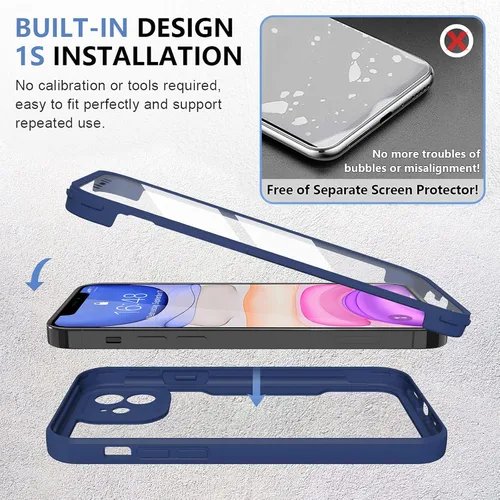 Miniatura 8 de Funda compatible con iPhone 11, diseño transparente de cuerpo completo con protector de pantalla integrado, a prueba de golpes, antiarañazos, Azul