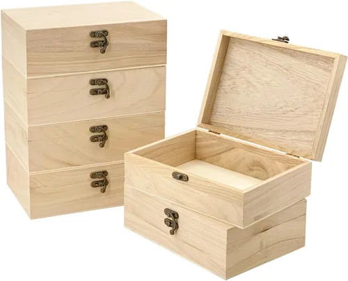 Paquete de 6 cajas de madera sin terminar con tapa, caja de madera para proyectos de arte de bricolaje (8.3 x 6 x 2.7 pulgadas)