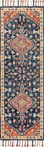 Miniatura 16 de Loloi Zharah Collection ZR-03 Rose/Denim, alfombra de pasillo de transición, 2'-6" x 7'-6" Rosa; azul oscuro