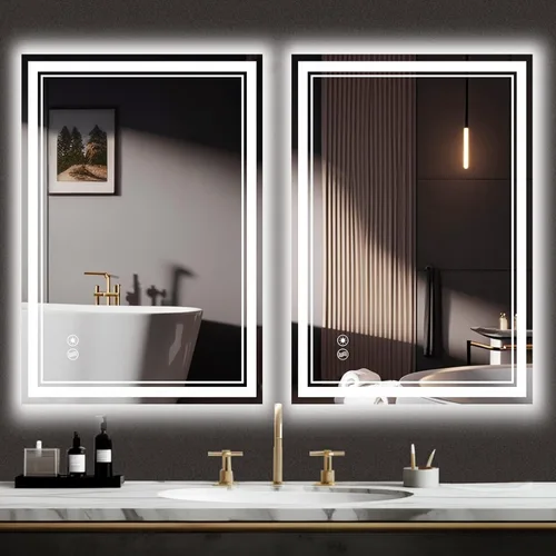 Miniatura 10 de COLMERD Espejo LED de 28 x 36 pulgadas para baño, 3 colores regulables, espejo de baño con luces, espejo de tocador antivaho brillo iluminado