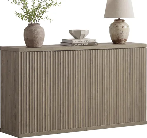 Miniatura 17 de SICOTAS Armario de buffet con aparador de almacenamiento, diseño moderno con puertas y estantes, consola multimedia acanalada, mesa de café
