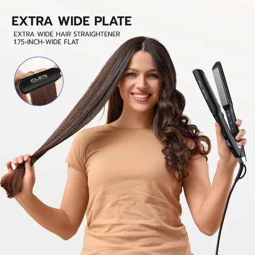 Miniatura 4 de iQUE Plancha plana de titanio de 1.75 pulgadas de ancho, plancha alisadora y peinadora Prensa de seda profesional, cabello grueso y largo MCH