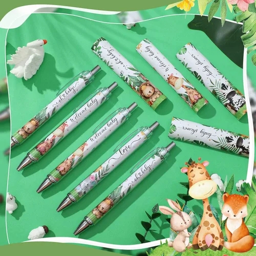 Miniatura 3 de Chuangdi 24 Piezas Bolígrafos de Punta de Bola con Temática de Animales para Baby Shower Favores a Granel Bolígrafo Retráctil de Tinta Negra