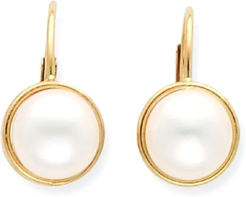 Miniatura 9 de Aretes de oro amarillo de 14 quilates de 0.276in con botón blanco cultivado en agua dulce con palanca trasera, joyería fina para mujer, regalos