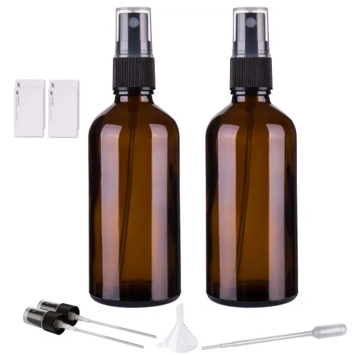 Miniatura 8 de Hydior Botella de spray de vidrio ámbar de 4 onzas para aceite esencial, botella de spray vacía de niebla fina, paquete de 6