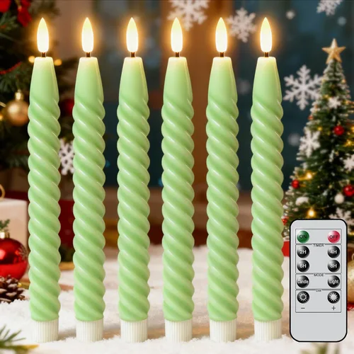 Miniatura 11 de Velas cónicas sin llama de flores moradas con temporizador remoto, velas LED que funcionan con pilas, mecha 3D cálida parpadeante, velas de cera