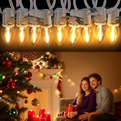 Miniatura 7 de Meonum Cable de accesorios con 12 bombillas LED, cable de luz C7 de aldea navideña con dos fusibles de repuesto, tira de luces de molde de soplado
