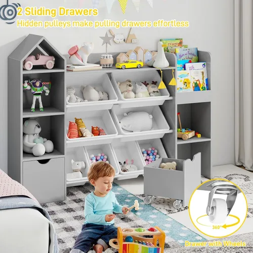 Miniatura 5 de Vabches Organizador de juguetes para niños con 8 cubos de juguetes extraíbles, organizadores de almacenamiento de juguetes de 4 niveles con 4 cubos