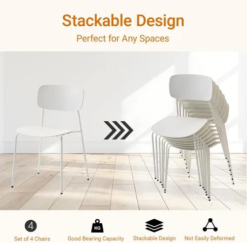 Miniatura 5 de Sidanli Juego de 4 sillas apilables para sala de conferencias, sillas de recepción con asiento de plástico, sillas apilables para espera, sala