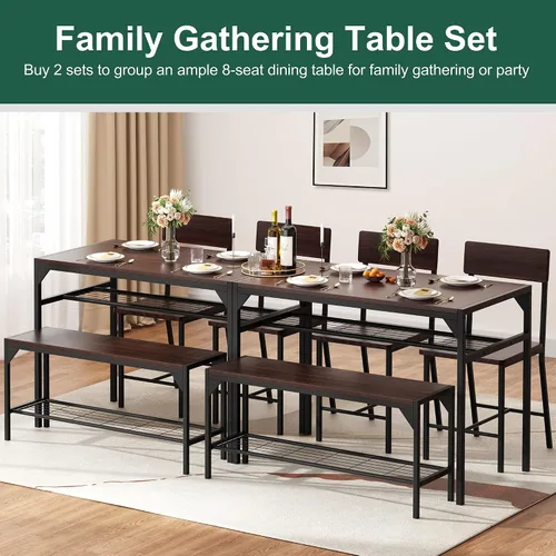 Miniatura 7 de Conjunto de mesa y sillas de cocina Shintenchi de 4 piezas, juego de mesa de comedor para 4 con banco y sillas, juego de mesa de cocina de 4 piezas