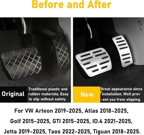 Miniatura 2 de TTCR-II Compatible con cubiertas de pedal Volkswagen Atlas Tiguan 2018-2025 y Jetta 2019-2025, para VW Golf GTI 2015-2025, para placa de freno