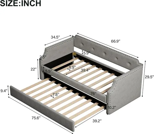 Miniatura 2 de Harper & Bright Designs Sofá cama doble con nido, sofá cama tapizada con nido, sofá cama nido tamaño individual para dormitorio, sala de estar,