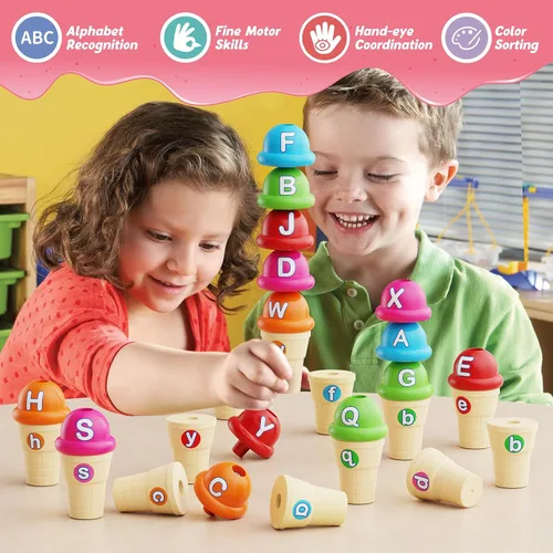 Miniatura 5 de Kasfalci Juguetes de aprendizaje del alfabeto, juego de juguetes de helado, aprendizaje ABC para niños pequeños, juego de cartas a juego
