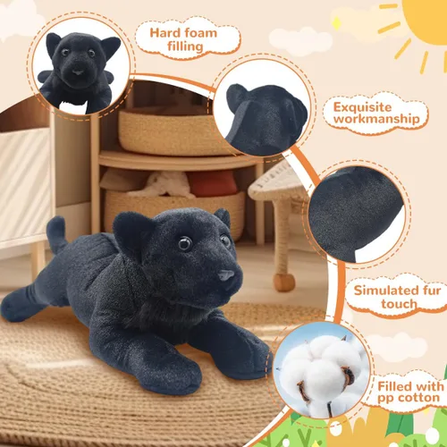 Miniatura 2 de Black Panther - Animal de peluche de jaguar de 15 pulgadas, linda almohada de felpa de pantera negra realista, juguete de peluche de pantera