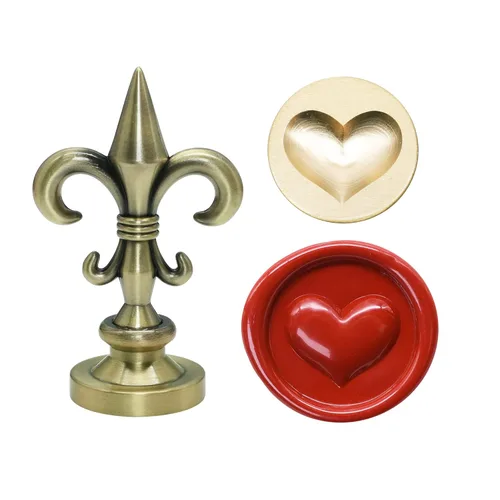 SWANGSA Sello de cera de corazón 3D, sello de sellado de bronce galvanizado vintage con mango de flor para invitaciones de boda, fiesta, decoración