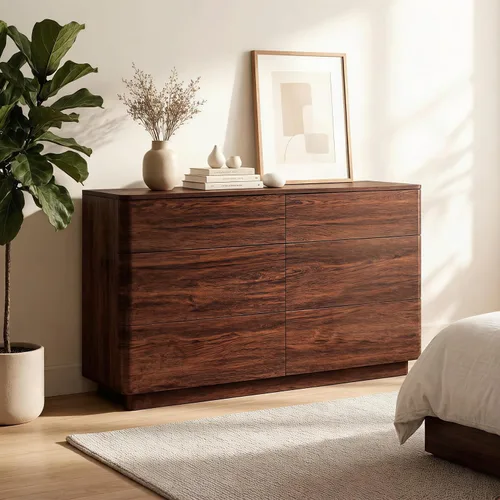 Miniatura 4 de ACCOHOHO Cómoda moderna de 6 cajones para dormitorio, cómoda de madera de 52 pulgadas de ancho con gran almacenamiento, cómoda sin asas, soporte