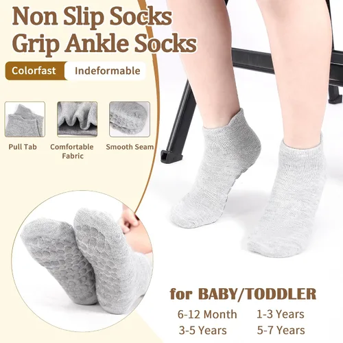 Miniatura 2 de Calcetines antideslizantes para niños, calcetines de tobillo con agarre, calcetines antideslizantes 15 pares para niños activos, niños de 6 meses a