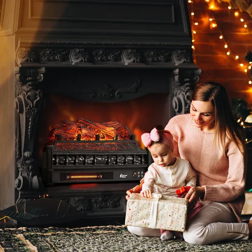 Miniatura 6 de TURBRO Eternal Flame - Troncos eléctricos infrarrojos para chimenea, 23 pulgadas de cuarzo infrarrojo, inserto de chimenea calentador de troncos