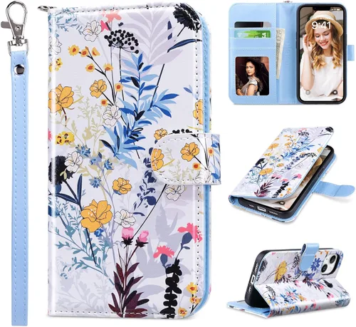 ULAK Funda tipo cartera compatible con iPhone 13 para mujer, piel sintética de alta calidad con tarjetero, función atril, funda tipo cartera para