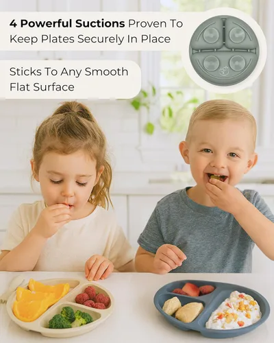 Miniatura 3 de Hippypotamus Placas de succión con tapas para bebés y niños pequeños, 100% silicona de grado alimenticio, aptas para microondas y lavavajillas, Rosa