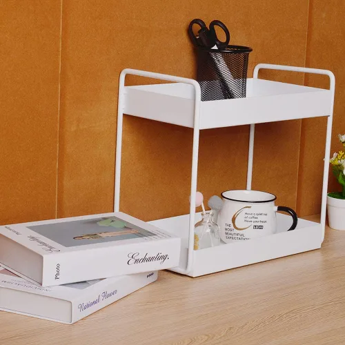 Miniatura 5 de Organizador de encimera de baño de 2 niveles, soporte para cosméticos, organizador de cosméticos, estante de almacenamiento de gabinete de cocina