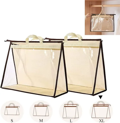 fazhongfa 2 bolsas para el polvo para bolsas, organizador de almacenamiento de bolsos transparentes, no tejidas, bolsa colgante con cremallera y asa