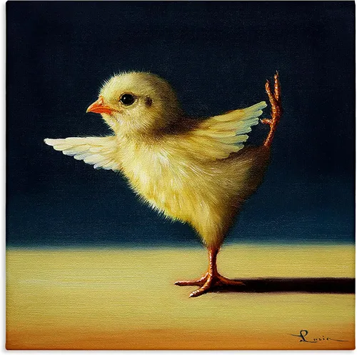 Miniatura 13 de Stupell Industries Lienzo decorativo para pared con diseño de pollitos de yoga y animales de granja, diseño de Lucia Heffernan, 17 x 17 pulgadas