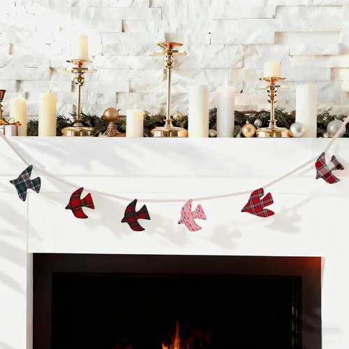 Miniatura 3 de Elegant little tail Guirnalda de Navidad a cuadros rojos, blancos y verdes, para árbol de Navidad, paloma, decoración de fiesta de Navidad