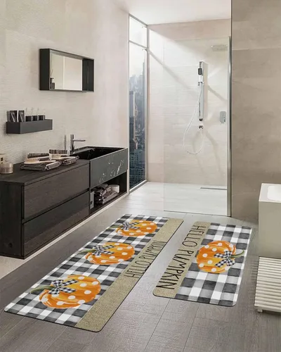 Miniatura 2 de Tapete de baño con diseño de calabaza a cuadros para bañera, antideslizante, de secado rápido y absorbente, con tierra de diatomeas, para fregadero