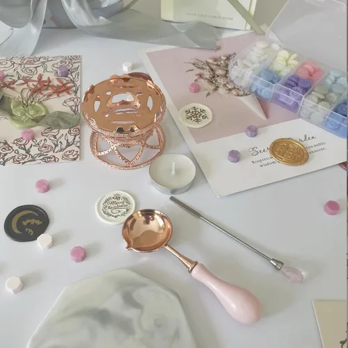 Miniatura 3 de Kit de calentador de sellos de cera de metal con cuchara y varilla de agitación, para sello de cera de boda
