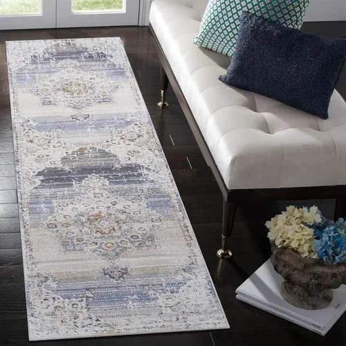 Miniatura 60 de NAAR PAYAS Collection - Alfombra de área de 6 x 9 pies, diseño de medallón crema y azul, no se desprende, resistente a las manchas, para sala