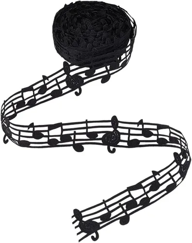 Miniatura 12 de PH PandaHall Cinta de notas musicales de 10 yardas de 1-1/8 pulgadas, fonograma negro, cinta hueca de poliéster, accesorios para álbumes