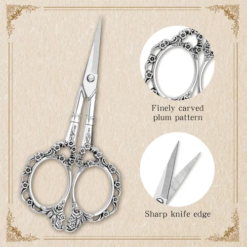 Miniatura 3 de Tijeras de bordado, tijeras vintage de ciruela, lindo estilo europeo vintage de 4.4 pulgadas para coser manualidades, herramientas de bricolaje