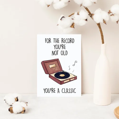 Miniatura 3 de COLINHELIN Divertida Tarjeta de Cumpleaños Retro de Tocadiscos y Regalo para Abuelo Papá Él Hombres, 40° 50° 60° 70° 80° Tarjeta de Cumpleaños