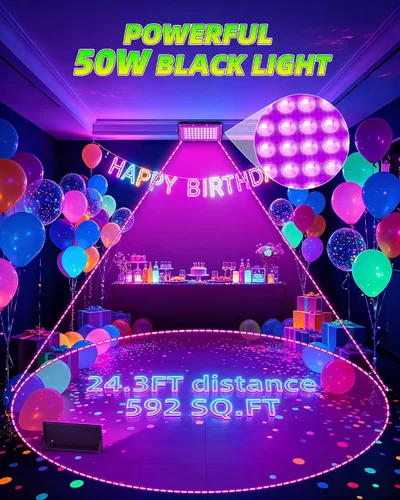 Miniatura 2 de Luces negras de 50 W, IP66, impermeables, para exteriores, reflectores de luz negra con interruptor, enchufe, cable de 6 pies para fiesta brillante