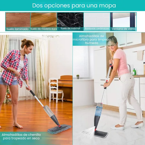 Miniatura 5 de Trapeador en aerosol para limpieza de suelos con 3 almohadillas lavables, mopa de microfibra húmeda y seca con botella recargable de 27.1 fl oz