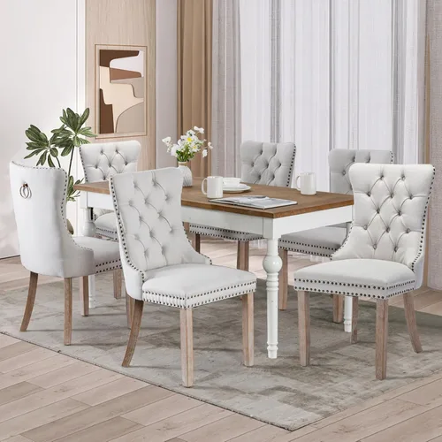 Miniatura 134 de Juego de 2 sillas de comedor de terciopelo tapizadas con ribete de cabeza de clavo y patas doradas chapadas en acero inoxidable para cocina