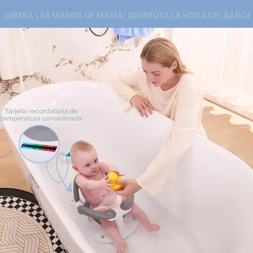Miniatura 2 de Asiento de baño para bebés de 6 meses en adelante, silla de baño para niños pequeños estable en 360° con botón de un toque, diseño hueco trasero