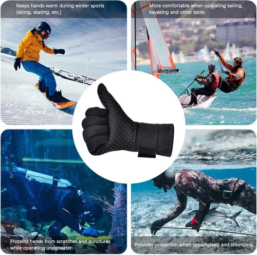 Miniatura 2 de Guantes de neopreno para buceo para hombres y mujeres, 0.197 in, cálidos con cinco dedos en agua fría, banda elástica para la muñeca antideslizante