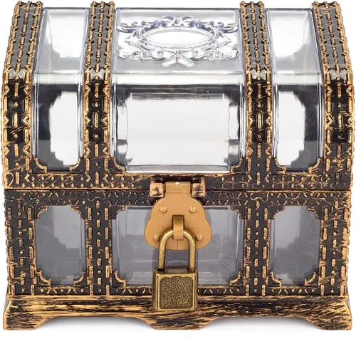 Miniatura 4 de Caja de tesoro pirata antigua transparente de plástico con cerradura y llave, caja de juguetes del tesoro premios para niños, decoración de fiesta