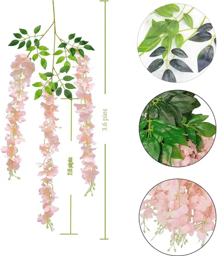 Miniatura 3 de Flores colgantes de glicinia, 12 paquetes de flores artificiales, vid de glicinia falsa de ratán, guirnalda colgante de seda, flores de cuerda
