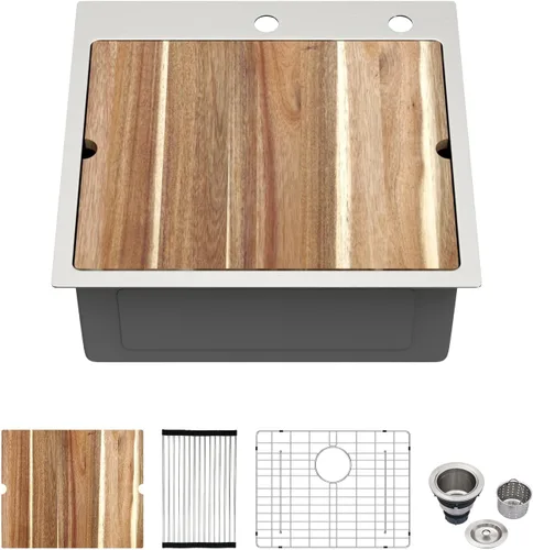 Kichae Fregadero de Cocina de 21x20 Pulgadas, Fregadero de Barra Pequeño, Fregadero de Acero Inoxidable, Montaje Superior, Montaje Inferior,