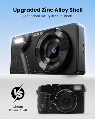 Miniatura 5 de Cámara Digital con Lente Frontal y Trasera, Cámara de Enfoque Automático de 64MP 4K para Fotografía con Tarjeta de 32GB, Cámara Compacta Portátil