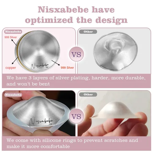 Miniatura 3 de NISXABEBE Las tazas de lactancia originales de plata con anillo de silicona, protectores de pezones para lactantes recién nacidos, imprescindibles
