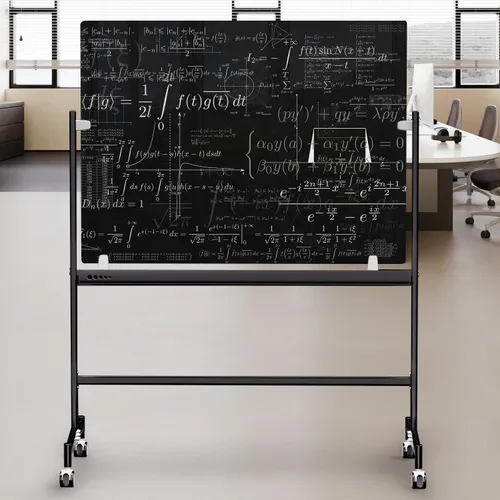 Miniatura 8 de Pizarra magnética de vidrio móvil negro sobre ruedas de 48 x 36 pulgadas, altura ajustable, caballete portátil, pizarra de borrado en seco de vidrio