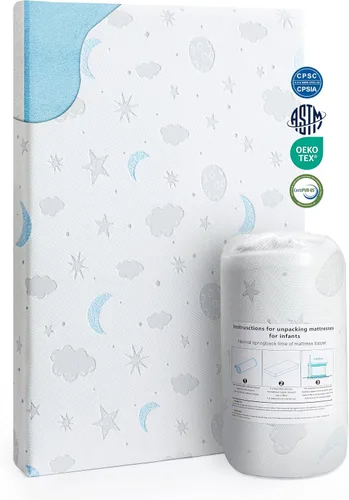 Miniatura 9 de Colchón Pack and Play de 38 x 26 pulgadas, de espuma viscoelástica de felpa suave y transpirable para bebés y niños pequeños, incluye funda