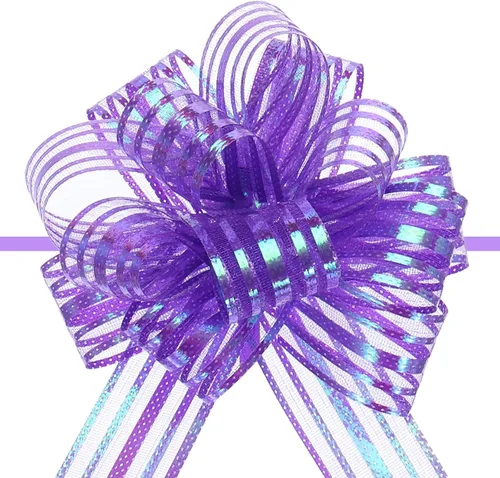 Miniatura 14 de MECCANIXITY 5 lazos metálicos de organza de 4 pulgadas para envolver regalos, color rosa claro para cestas de boda, regalos de Navidad, día de San