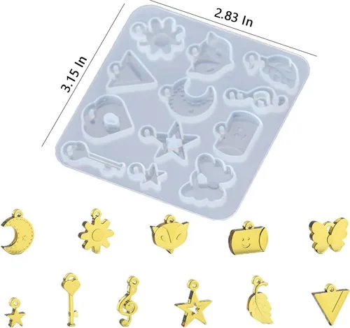 Miniatura 5 de Moldes de resina para aretes, moldes de fundición de joyería de silicona, hoja, estrella, luna, notas, moldes para colgantes, llaveros y collares
